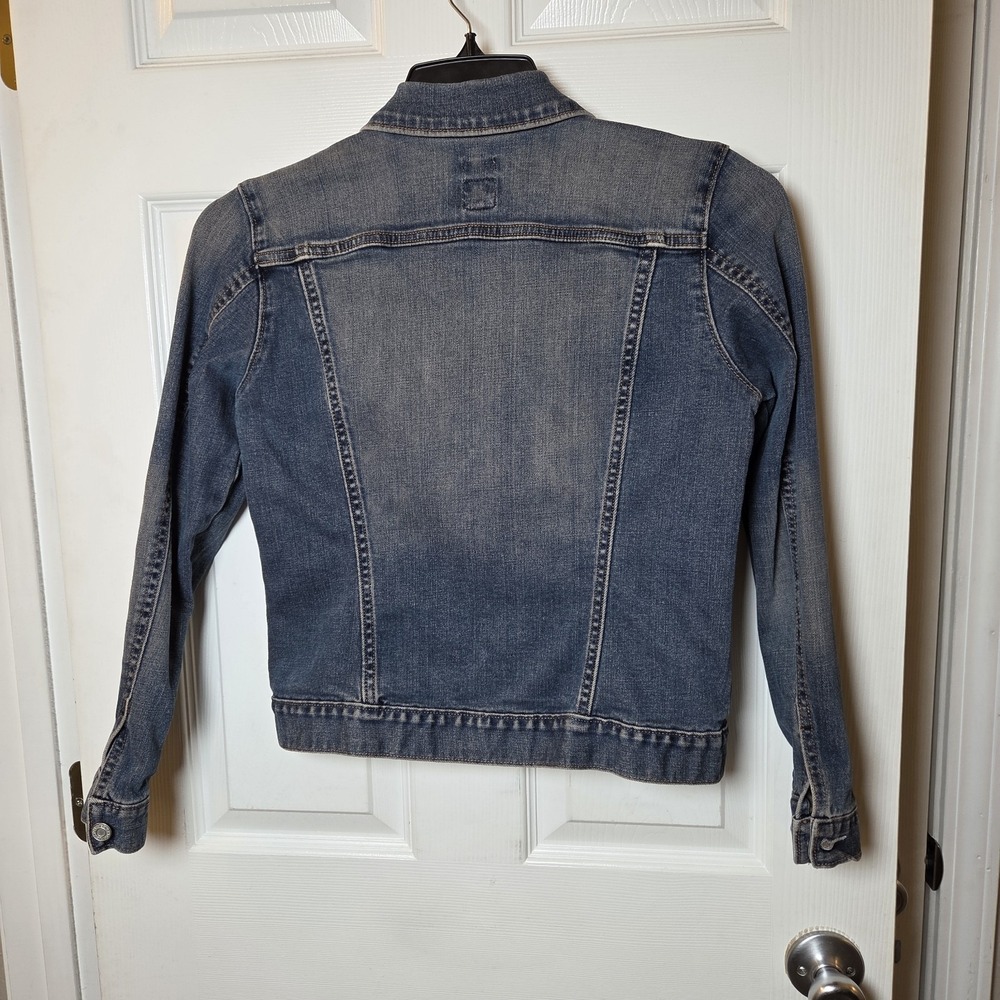 Gap sz M stretch jean jacket trucker style worn distressed look casual denim - Picture 5 of 12